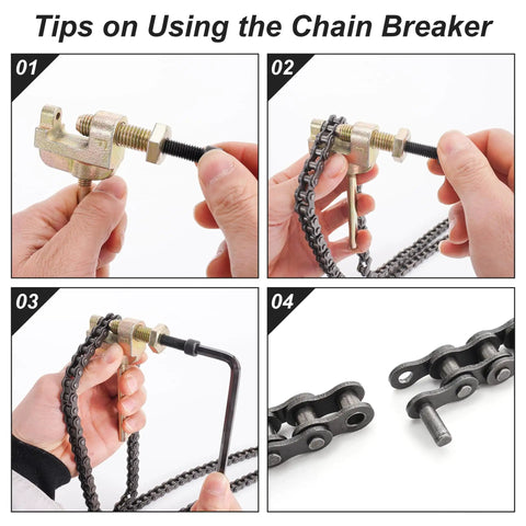 Using chain breaker tool on Heavy Duty Alloy Steel Chain Kit With 140 Links Adjustable Tensioner And Chain Breaker For Coleman CT100U
