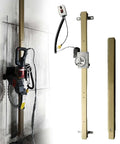 Heavy Duty Pro-Level Circular Saw Guide Rail Rig With One Push Lift Remote And Stepless Speed Dial For Killer Straight Concrete And Block Runs 250Cm To 300Cm mounted on wall with cutting blade and remote control.