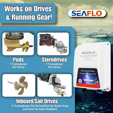 Ultrasonic Hull Defense System With 200 Sq Ft Coverage Per Transducer Prevents Barnacles And Algae Growth Fully Automated All Day Protection Submersible IP68 Boat Hull Shield Includes Transducer And Control Unit 4 Year Warranty installed on boat drives and running gear