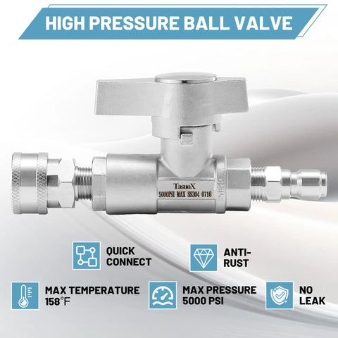 Beefy 3/8 Inch Quick Connect Ball Valve Kit For Pressure Washer Hose, High Pressure Shut Off Valve For Power Washers Up To 5000 PSI