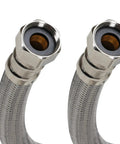 Close-up of Braided Stainless Steel Water Heater Connector 24 Inch With Polymer Core And Heavy Duty Brass Hex Nuts