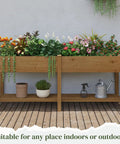 Wooden Raised Garden Bed With Legs And Two Tiers, Heavy Duty Planter Box For Backyard Patio Balcony, Divider Bag For Herbs And Veggies, Built In Storage Shelf For Tools And Pots, Brown Finish