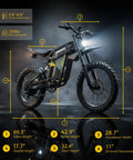 Powerful 7000W Peak Electric Dirt Bike for Adults with 60V 30Ah battery, side view highlighting size and dimensions.
