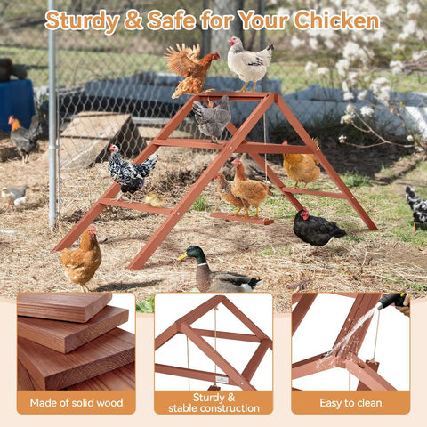 Wooden Chicken Perch And Roosting Bars For 10 To 12 Chickens, 3 Layer Fir Design With Swing, in outdoor coop with chickens