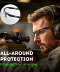 Man wearing Clear Safety Glasses 2 Pack For Men And Women, Anti Fog And Scratch Resistant, ANSI Z87.1 Eye Protection, aiming a rifle