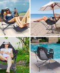Heavy Duty Hammock Style Camping Chair With Stand And Footrest, Rocker High Back Seat With Cup Holder And Side Pocket, outdoors