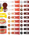Easy Peasy Wood Furniture Repair Kit With 18 Solid Touch Up Colors, includes 18 color tubes, wax, and tools for quick wood repairs.
