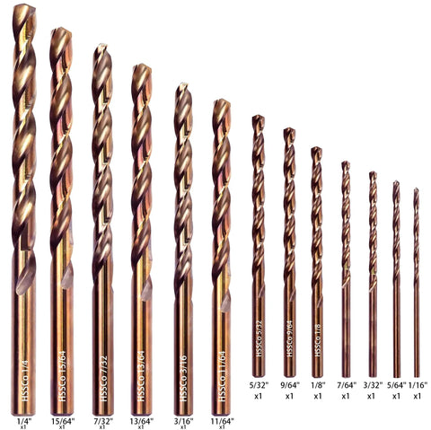 Beast Cobalt Drill Bit Set 13 Pieces 1 Sixteenth To 1 Quarter Inch M35 High Speed Steel 135 Degree Tip Jobber Length Bits