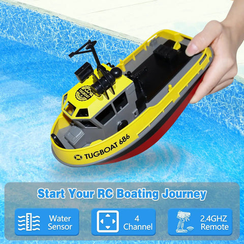 One To Seventy Two Scale RC Tugboat For Pools And Lakes, High Speed Remote Control Boat With Forty Minute Play Time