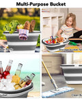 Collapsible 16L Mop Bucket, BPA Free Silicone And PP, used for picnics, toy storage, ice bucket, and floor cleaning.