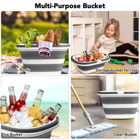 Collapsible 16L Mop Bucket, BPA Free Silicone And PP, used for picnics, toy storage, ice bucket, and floor cleaning.