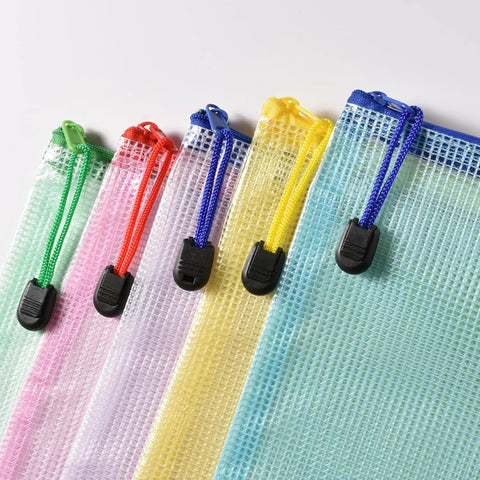 Close-up of colorful Personalized Wet Dry Mesh Bag Water Resistant Pool Pouch And Travel Organizer with drawstring closures