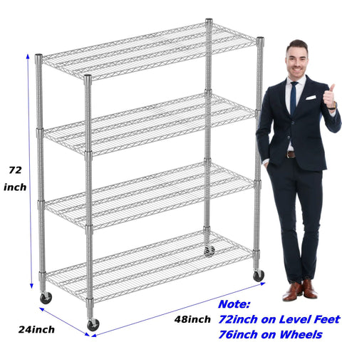 Heavy Duty Metal Shelving 4 Tier Storage Rack With Smooth Rolling Casters For Garage Or Kitchen Adjustable Chrome Wire Rack Total Storage Flex For Serious Home Organization Setup 24 By 48 By 72 Inches