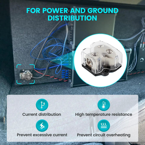 Two Way Power And Ground Distribution Block For Car Audio Zine Alloy In 0/2/4 Gauge And Out 4/8 Gauge Two Channel Amplifier Splitter Heavy Duty Grounding And Power Hub For Easy Install 1 Piece in car audio wiring