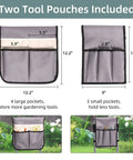Two detachable tool pouches for Go To Garden Kneeler And Seat Foldable Gardening Stool showing pocket dimensions and uses.