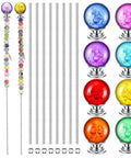 Kick Up Your Garden Game With This DIY Beaded Stake Kit Set Of 8 Threaded Rods Paired With Hex Nuts And Diamond Stopper Caps, colorful garden stakes with glass spheres.
