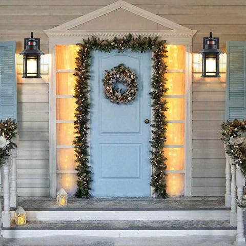 Three Motion Sensor Outdoor Lights With Dusk To Dawn Function, Matte Black Exterior Wall Mount Lamps on decorated porch