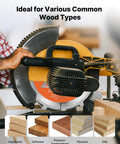 Circular saw cutting wood showing uses for dado blade set for woodworking with 8 inch outside blades on various wood types.
