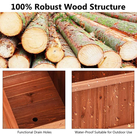 Raised Garden Bed Planter Box Window Mounted For Windowsill And Backyard Wooden Planting Box highlighting robust fir wood structure, drainage holes.