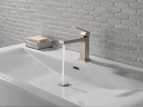 Xander Single Handle Bathroom Faucet In Brushed Nickel, Fits 1 Or 3 Hole Install, Escutcheon Included For A Clean Slick Look
