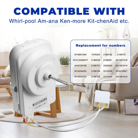 Condenser Fan Motor Kit For Refrigerator Replacement With Motor, Blade, Harness And Hardware, Compatible With Whirlpool, KitchenAid And Kenmore