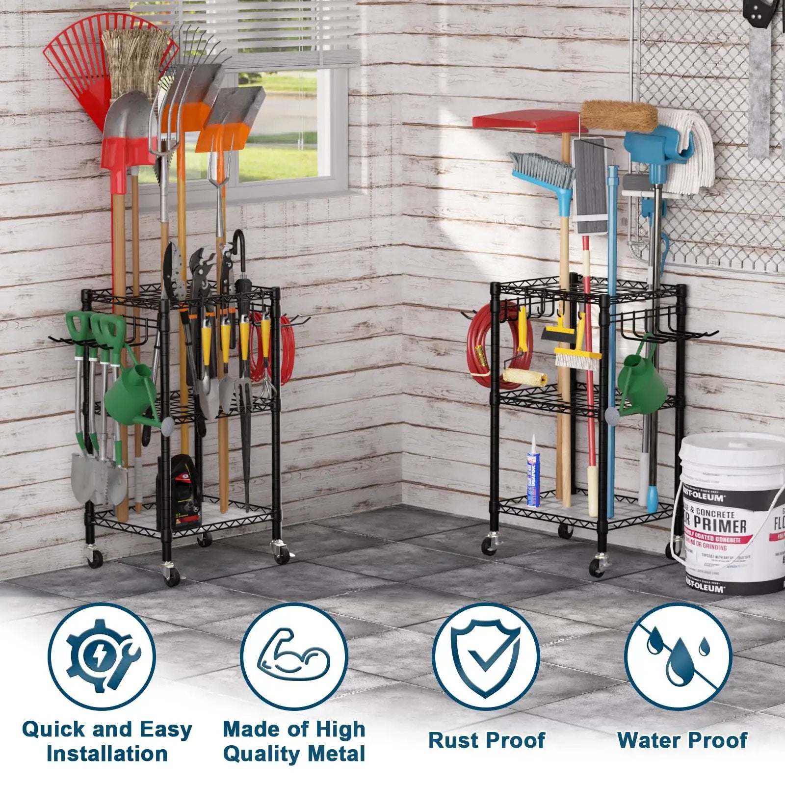 T1 Garden Tool Organizer With Lockable Wheels For Garage ✓
