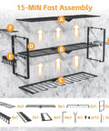 Heavy Duty Metal Garage Power Tool Organizer Wall Mount Three Layer Drill Holder For Cordless Tools 150 Pound Capacity Easy 15 Minute Install Quick Mount Shelf For Shop Organization And Storage, assembly diagram with components labeled A to G