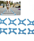 Image of Adjustable Dog Training Stands For Canine Fitness And Agility, Cavaletti Compatible, eight blue holders showing setup.