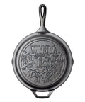 All American Cast Iron Skillet 10.25 Inch Pre Seasoned Frying Pan With Teardrop Handle For Oven Stovetop Grill Campfire Use Made In USA Non Toxic Even Heating 250th Anniversary Logo showing embossed design on skillet bottom.