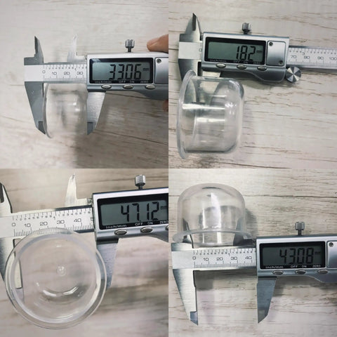 Calipers measuring clear PP bowl dimensions for Oriole Bird Feeder Hanging Outdoor Decor With Clear PP Bowl Perch And Attachment Prongs For Clementines Mandarins And Oranges No Fuss Setup For Garden Backyard Patio Or Deck Wildlife Attraction