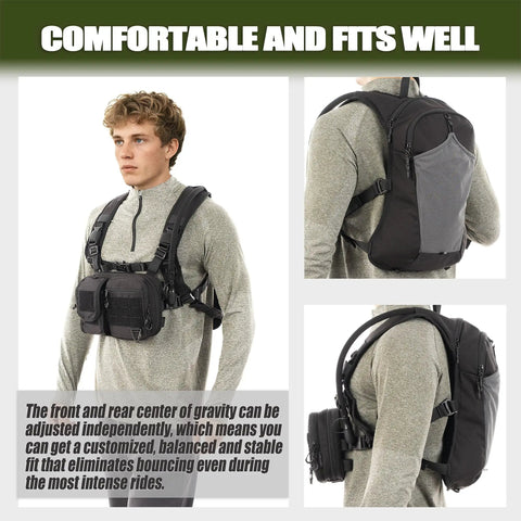 2-In-1 Convertible Chest Pack And Hydration Backpack With 2.5L Water Bladder Adjustable MOLLE Hydration Vest on male model