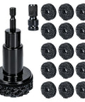 All In One Wheel Bolt Cleaning Kit with fifteen treatment pads, drill bit, and half inch impact wrench adapter, steel tool