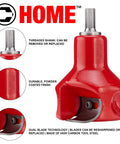 Tenon Cutter for Log Furniture DIY Kit, 1 Inch Diameter, Radius Shoulder Profile, Half Inch Shank, Dual Blades, Powder Coated Die Cast Aluminum Body, Handy, Heavy Duty Home Woodworking Tool, Made in USA in red with shank and blade close-ups