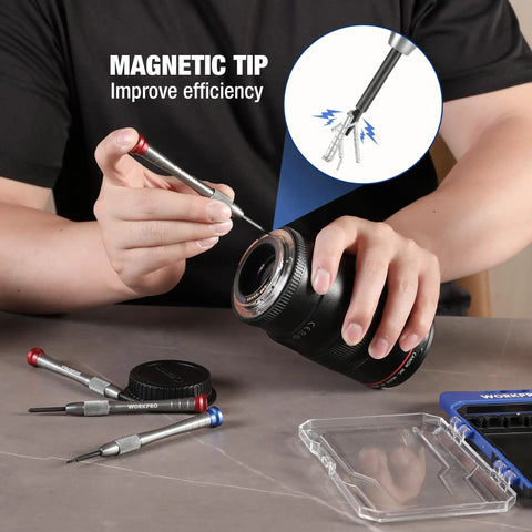 Using Magnetic Precision Screwdriver Set 6 Piece Mini Repair Kit With S2 Alloy Steel Bits on electronics equipment.
