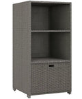 Front view of Valet Pool Towel Rack With Waterproof PE Plastic Rattan Wicker Storage Organizer for indoor outdoor pools, mixed gray color.