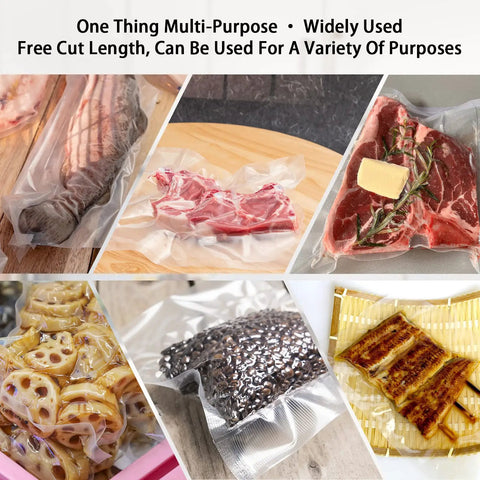 Heavy Duty Vacuum Sealer Bags Go To Food Storage, Pre Cut 4x6 Inch Sealable Bags, Boil Safe To 280F, Freezable, Reusable And Resizable, Clear Heat Seal Pouches, 100 Count, showcased with vacuum-packed foods.