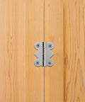 Nickel Plated White Butterfly Cabinet Hinges 180 Degree 48 Pack on wooden cabinet, clear view of hinge design