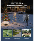 Heavy Duty Outdoor Power Stake With 25 Foot Extension Cord And Six Weatherproof Grounded Outlets, powering patio lights.