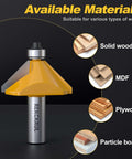 REKCKRUL router bit with bearing; 45-degree chamfer, 1/2-inch shank, carbide-tipped woodworking bit.