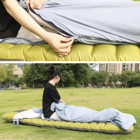 Person using Ultralight Backpacking Sleeping Bag For 50 To 70 F Weather, 1.5 Lb Packable To 11.8 X 6.5 Inches outdoors