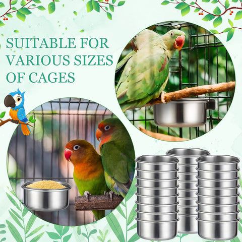 24-pack stainless steel bird cage feeding bowls with clamps