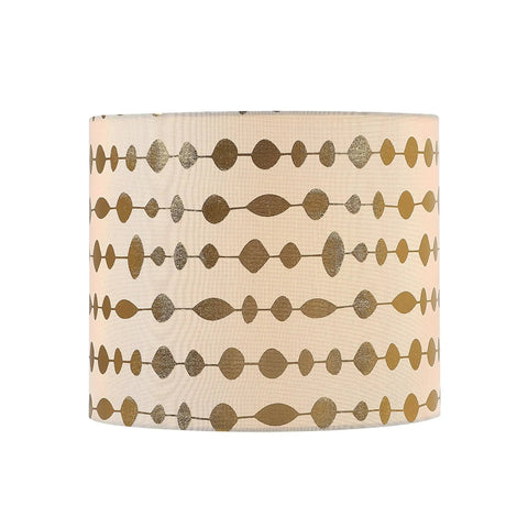 Transitional Drum Lamp Shade With Spider Construction Beige Faux Linen Fabric And Gold Print 12 Inch Wide Brass Fitter 12x12x10