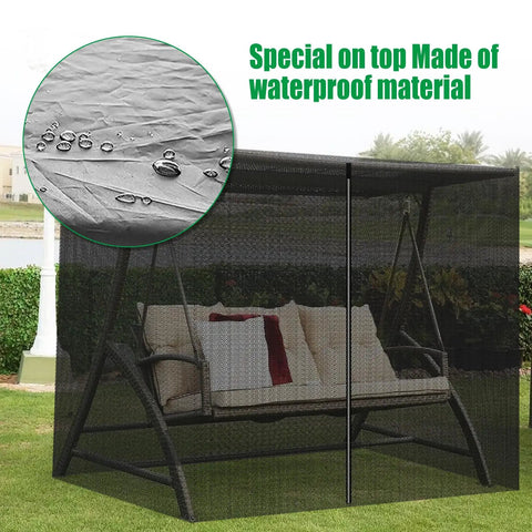 Premium Patio Swing Mosquito Netting For 2 To 3 Seater Outdoor Swing Black Mesh With Double Zipper Opening Roof Waterproof