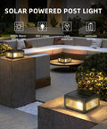 Solar Post Lights 9.84 Inch Pillar Lamps IP54 Waterproof Modern Column Lighting Dusk To Dawn 3000K LED Square Lanterns
