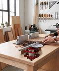Tough As Nails Manual Lift Router Table Base Plate With Dead On Precision Height Adjustments engineered from solid aluminum in woodworking setup.
