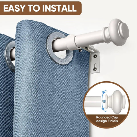 White Finish Adjustable Curtain Rod Set For Windows 28 To 88 Inches 1 Inch Diameter With Decorative Finials And Included Brackets