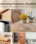 Image of various surfaces featuring 256 Piece Bulk Pack Clear Silicone Cabinet Door Bumpers Sticks Like Glue Half Inch Rubber Furniture Protectors.