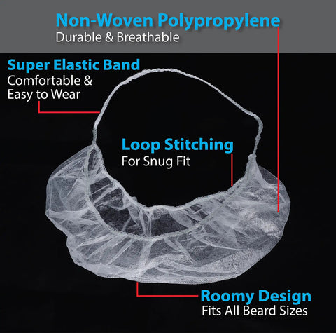 Disposable Beard Covers And Bouffant Beard Net 19 By 9 Inch White Lightweight Nonwoven Polypropylene With Stretchy Elastic Band For Secure Fit During Movement Ideal For Pros At Barbershops And Salons And Food Prep 100 Pack