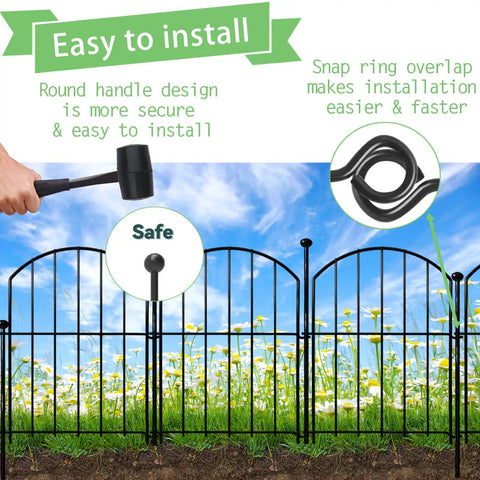 Arched Garden Fence Border Panels 17 Inch By 10 Foot 10 Pack Rustproof Metal No Dig Fence for dogs and flower bed edging installed