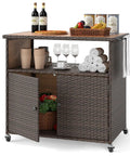 Sturdy Outdoor Storage Cabinet On Wheels With Solid Acacia Wood Frame And PE Rattan Finish as patio buffet sideboard bar cart